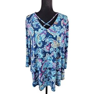 ✅ Chico’s Woman’s blue Morning Mist Caged Top size 2